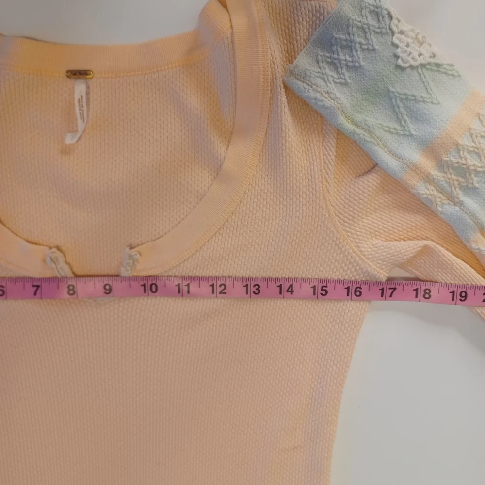 Free People Kombucha Crochet Cuff Thermal Waffle Knit Top Women's Sz Lg